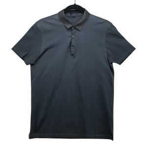 Lanvin Polo Shirt Mens S Small Blue Short Sleeve Satin Collar Italy Preppy Golf